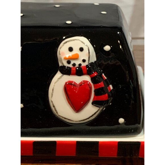 Snowman Polka Dot Butter Dish By DEMDACO NWT - Picture 2 of 7